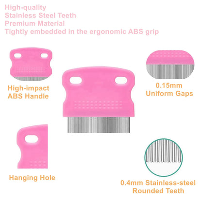 5 Pack Pet Flea Combs, Stainless Steel Grooming Combs for Dogs & Cats, Double-Sided Tear Stain Remover & Dematting Tool