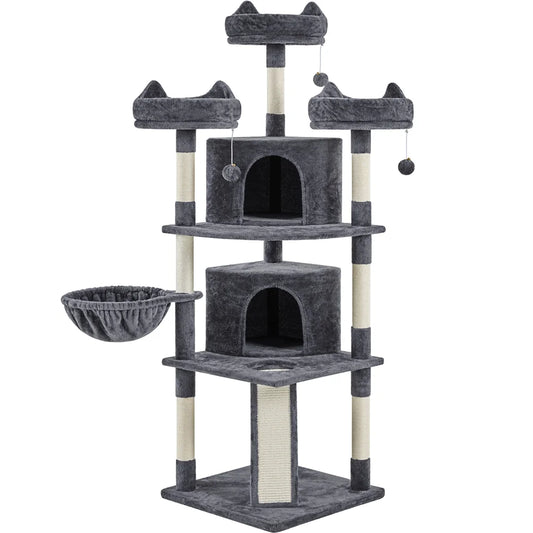 Deluxe 69-Inch Large Cat Tree Tower with Cozy Condos and Scratching Boards in Dark Gray