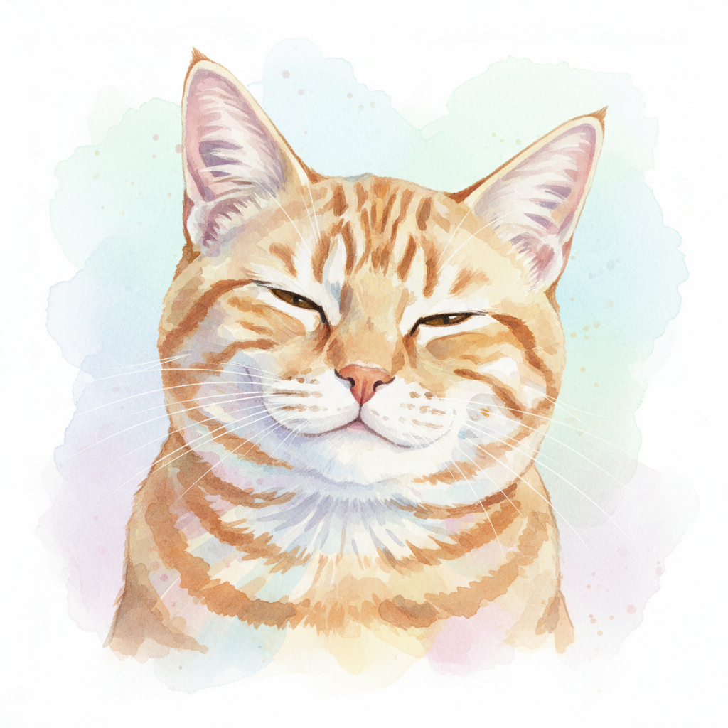 Custom pet portrait example - Tabby Cat watercolor style