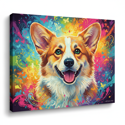 Custom pet portrait example - Corgi vibrant digital painting